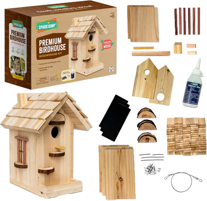 SparkJump Premium Wooden Bird House Kit - Build it Yourself Birdhouse - Birdhouse Kits for Adults to Build - Woodworking Adult Crafts & DIY Bird House