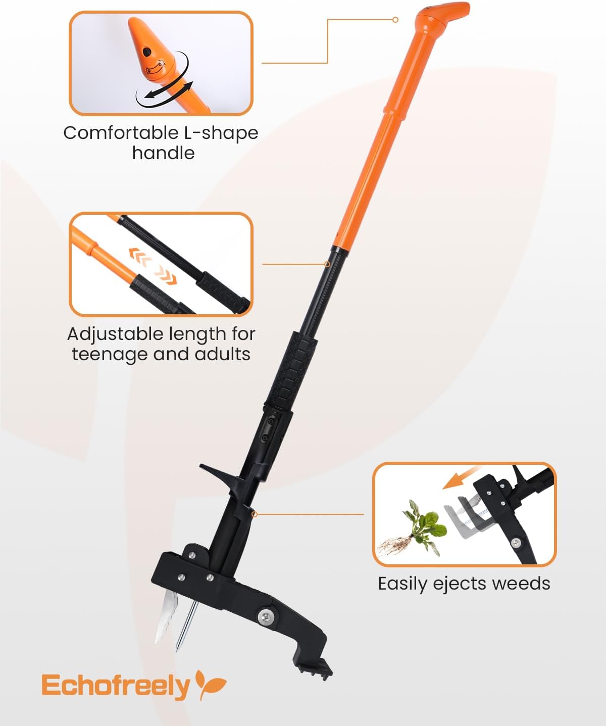 Weed Puller Tool - Adjustable 35"-46" Heavy Duty 4-Claw Stand-Up Weeder for Yard Weed Removal, Ergonomic Garden Tool with No Bending or Squatting Needed