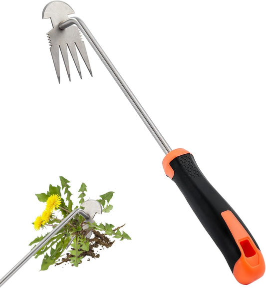 Weed Puller Tool, Rubber Handle Garden Manual Weeder Tool, Portable Stainless Steel Weeding Tools, For Hand Weeder Puller for Vegetable Gardening Backyard Farm Planting & Uprooting Weeding Tool