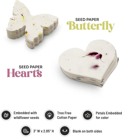 48pcs Plantable Seed Paper – 24 Heart & 24 Butterfly Embedded with Wildflower Seeds for Bridal Shower, Wedding Gift, Birthday, & Other Milestone Celebrations