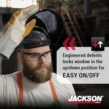 Jackson Safety Lightweight MAXVIEW Premium Face Shield - Mask with 370 Speed Dial Ratcheting Headgear, ANSI Z87.1, for Work, Grinding, Cutting - Anti Fog Coating - Clear Tint