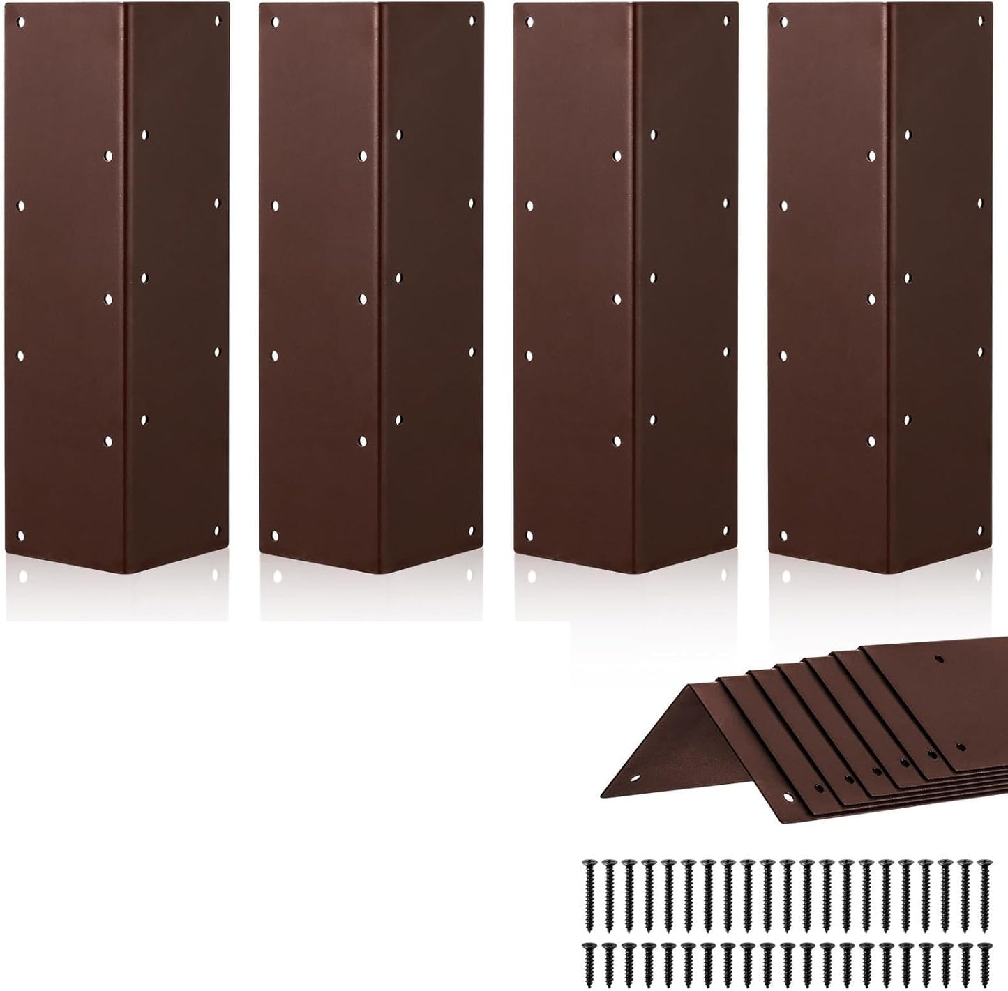 4 Packs Planter Raised Beds Corner Brackets 11 in Metal L Brackets with Screws Brown Angle Corner Bracket Connectors for Plants 11" x 3" x 3" for Wood Flower Box Angle Brace, Brown