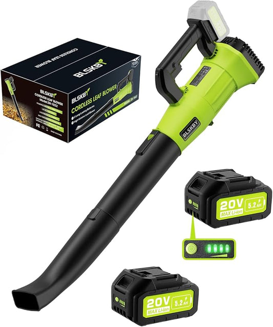 Electric Leaf Blower Cordless 530CFM - 2 X 5.2Ah Batteries and Fast Charger, 20V Lightweight Handheld Battery Leaf Blower with 7-Speed Control, 2 Extended Tubes for Yard, Lawn & Garden