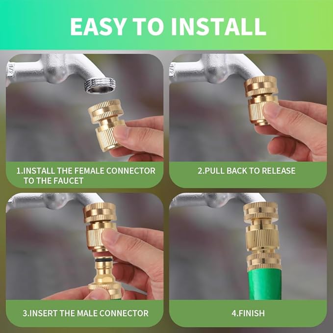 Garden Water Pipe Quick Connect, Solid Brass 3/4 Inch Thread Fitting, No-Leak Water Female Hose and Male Hose (6 Set)
