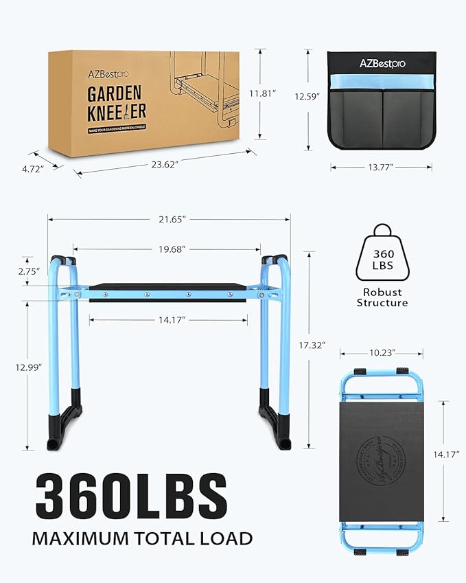 Garden Kneeler and Seat, Upgraded Foldable Heavy Duty Gardening Stool - Widened to 10" Stable Wear-Resistant Prevent Knee and Back Pain, Bench High-End 2 Large Tool Bags Gift for Men Women
