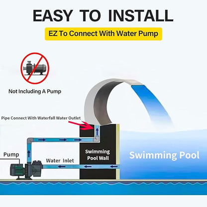 Stainless Steel 304 Pool Fountain Silver Color for Ground Pools Garden Outdoor Waterfalls Sheer Descent Pond Water Feature-23.6" Height