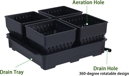 Seed Starter Pots with Tray, 8 Cell Reusable Square Nursery Pots for Seedlings with Drainage Holes, Indoor Outdoor Plastic Gardening Containers for Herbs, Flowers & Vegetables (Black)