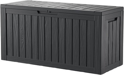 TARKARI 80 Gallon Lockable Resin Deck Box, Waterproof & UV-Resistant Outdoor Storage Box for Outdoor Cushion Storage, Garden Tools & Pool Accessories Storage, Black