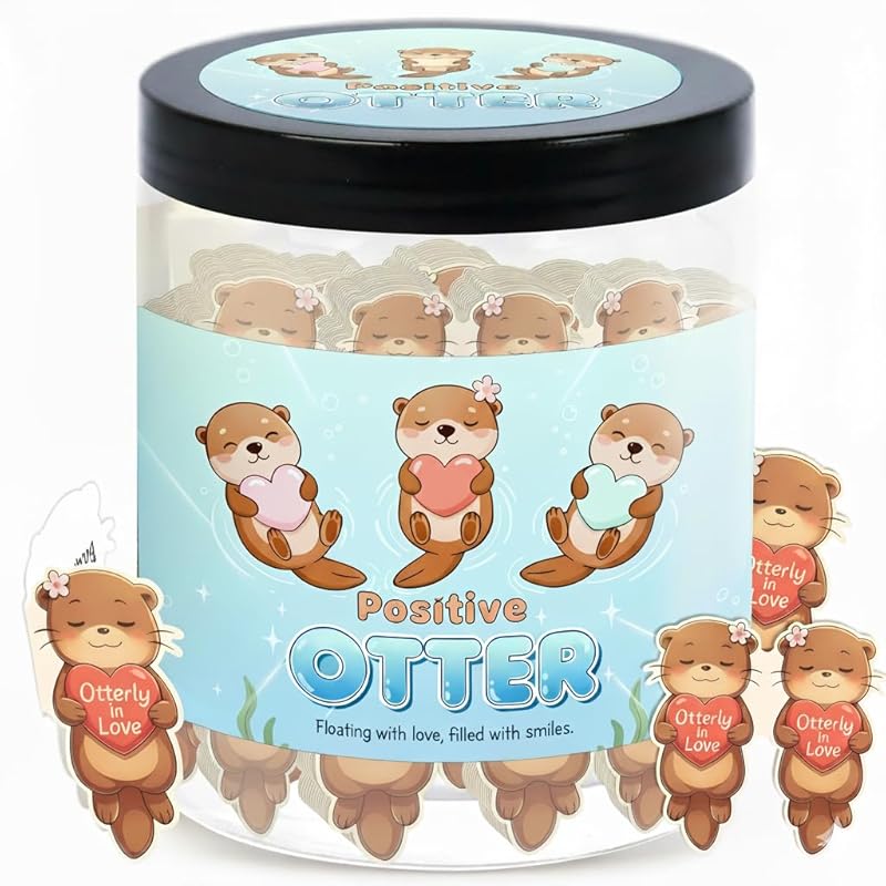 Positive Otter Jar With 60 Daily Affirmation Cards – Emotional Support Otter Gifts – Stress Relief Cute Mini Otter Decor – Fun Gifts For Teens Girls Boys – Inspirational Otter Birthday Card