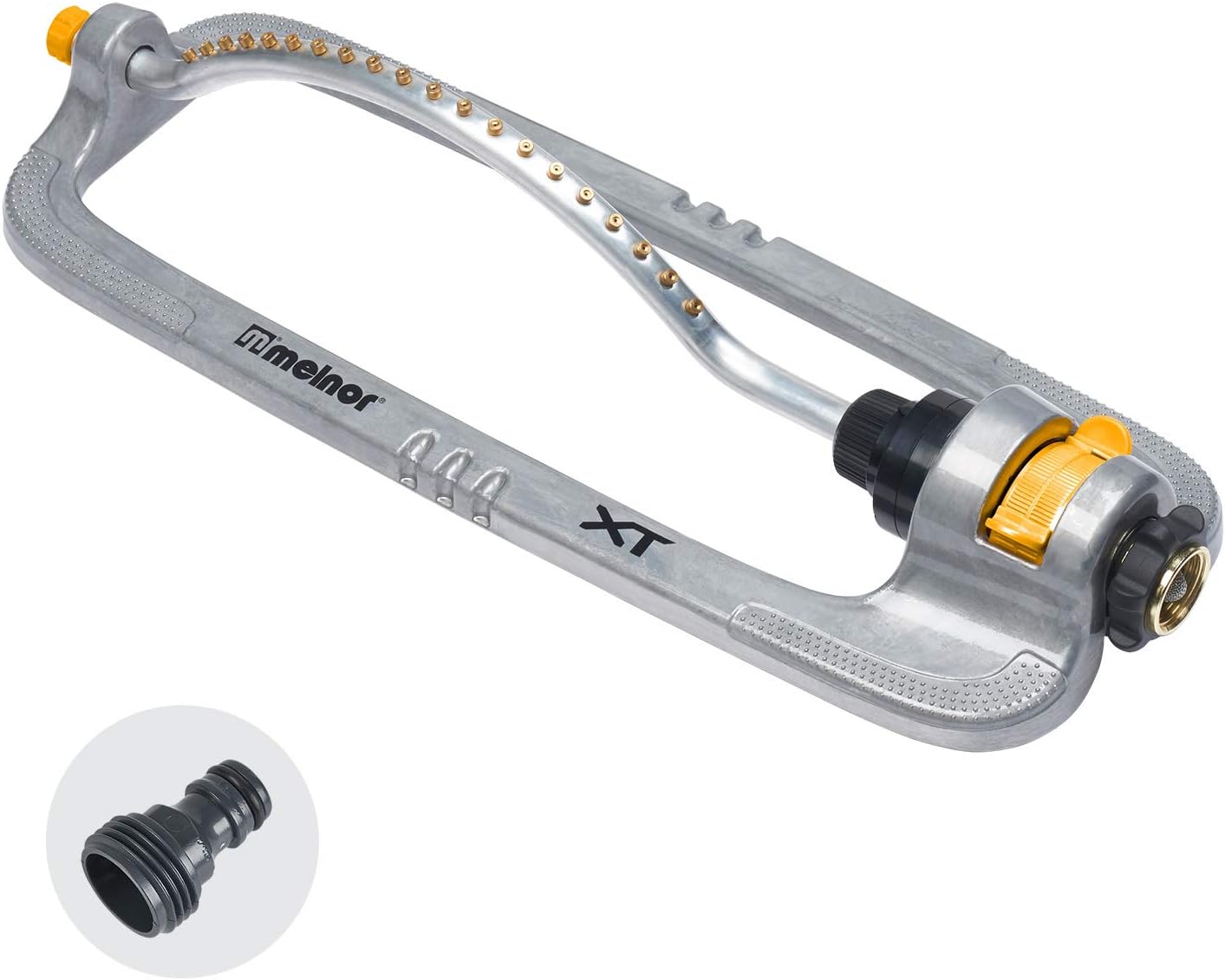 Melnor 65118-AMZ XT Metal Turbo Oscillating Sprinkler with QuickConnect Product Adapter Amazon Bundle, 4000 sq. ft. Coverage