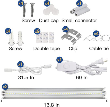 T5 Grow Lights 2 Pack, 1.4Ft 5000K White Full Spectrum LED Plant Growing Lamp Strips for Indoor Plants, Seeds Starting, Succulents, High PPFD with V-Shaped Reflector
