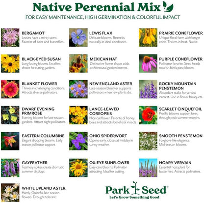 Park Seed Grow Your Own Vibrant Perennial Wildflower Garden Seeds Mixture, Easy to Grow Varieties for Pollinators and Spring Gardens - Native Perennial Mix, 5 lbs