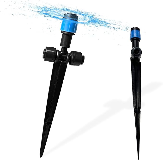 40PCS Push-to-Connect Drip Irrigation Emitters for 1/4 inch Irrigation Tubing, Two-Way Connection Adjustable Vortex Drip Emitters with Stake, Irrigation Dripper Sprinklers for Drip Irrigation System