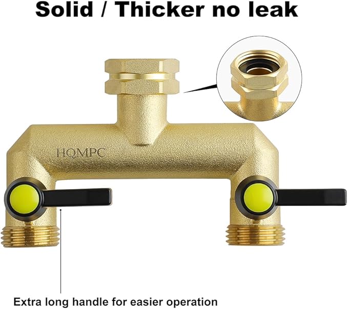 HQMPC 2 Way Hose Splitter Heavy Duty Water Splitter Outdoor 2 Way Strong HEX Nut Connect 3/4" GHT