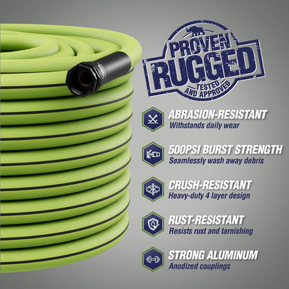 Rugged Rhino Heavy Duty Flexible Light Weight Garden Hose, 75ft x 5/8in, 4 Layer Leakproof Outdoor Gardening Tools, Watering Supplies, Powerful Water Pressure for Lawn, Flowers, Green Black
