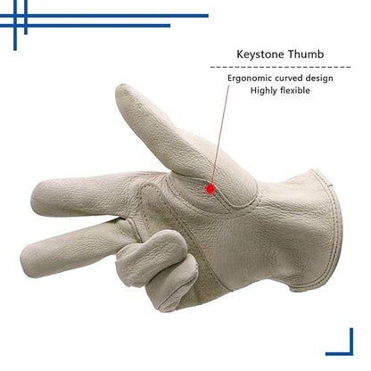 HLDD HANDLANDY 2 Pairs Cowhide Leather Work Gloves with Reinforced Palm for Men & Women (Beige-12pairs, 2X-Large (Pack of 12))