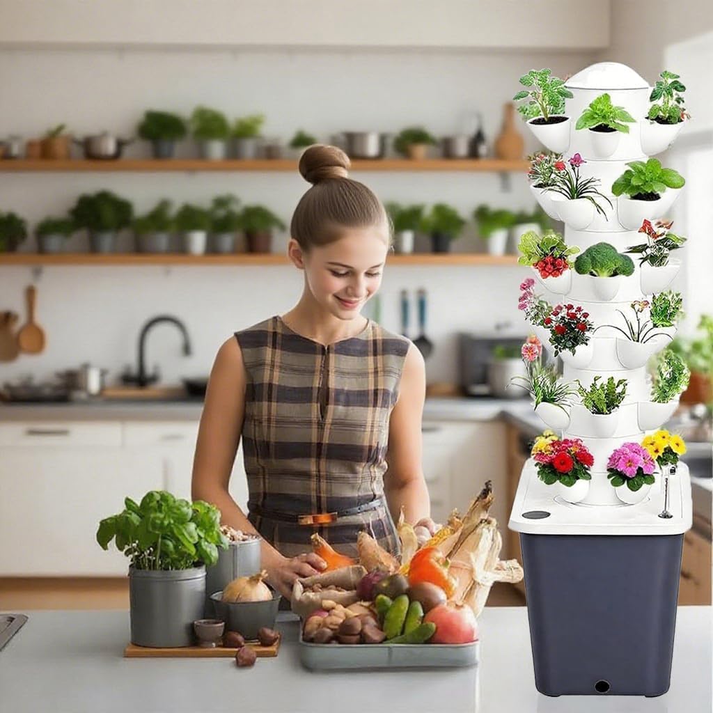 Hydroponics Growing System, 30 pods Hydroponics Tower Growing System Indoor Vertical Garden Planter Indoor Smart Garden Kit with Pump and Movable Water Tank Vegetable Plant Gift (Classic)