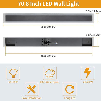 Upgrade Widened 2 Pack 71inch Long Outdoor Wall Light, Dimmable 3000K-6000K, Modern Exterior Wall Sconces, IP65 Waterproof, 60W, Black LED Wall Mount Light for House, Yard, Garden with Remote Control