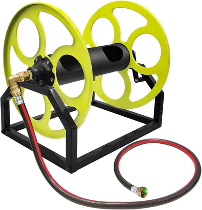 Garden Hose Reel Heavy Duty ，for 5/8" Hose Reel with Crank Handle Retractable, Wall/Floor Mount Metal Hose Reel, Holds up to 400-Feet. (With 5 FT Hose included)