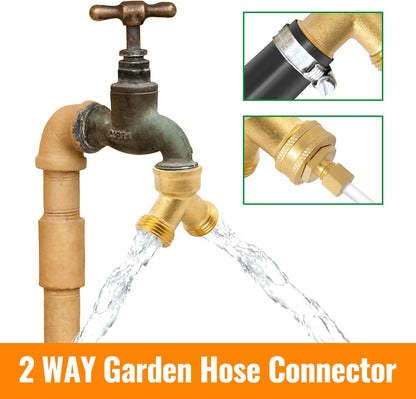 SUNGATOR 3/4 Inch GHT Y Valve, 2 Way Brass Garden Hose Splitter Heavy Duty, 3/4'' GHT Garden Hose Bib Splitters, Brass Y Valves with Extra 4 Rubber Washers, 1 Sealing Tape (2-Pack)