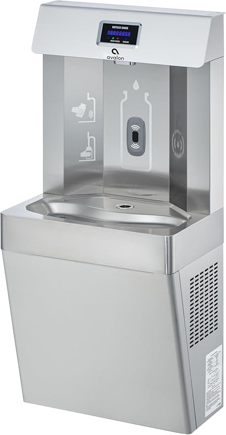 Avalon Wall Mounted Water Fountain with Bottle Filling Station, High Capacity Cooling, Sensor Dispensing, Self Cleaning, Digital Bottle Counter Display, Dual Filtration, ADA Compliant