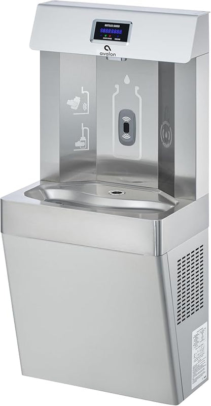 Avalon Wall Mounted Water Fountain with Bottle Filling Station, High Capacity Cooling, Sensor Dispensing, Self Cleaning, Digital Bottle Counter Display, Dual Filtration, ADA Compliant