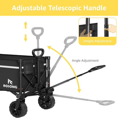 Collapsible Wagon Cart with Wheels Foldable - Folding Utility Heavy Duty Wagons Carts for Grocery Sports Garden Shopping Camping Wheelbarrows (Black, 90L)