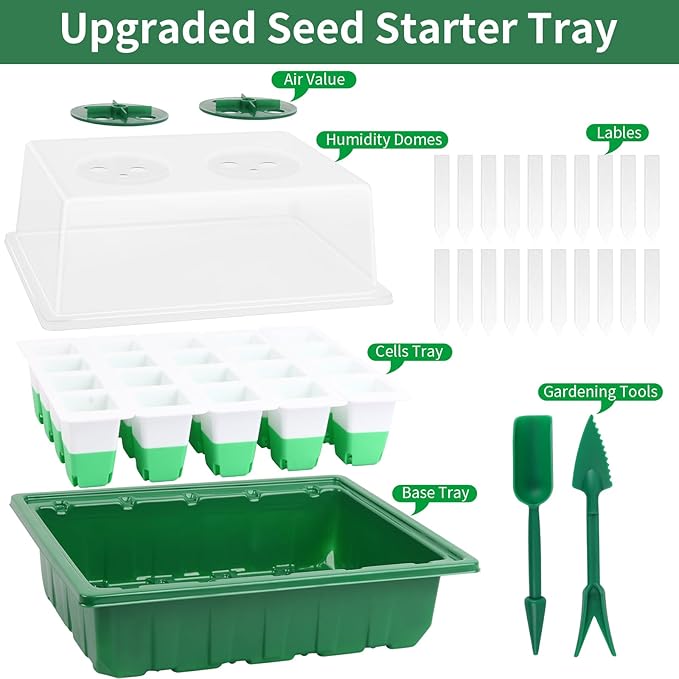Sondiko Seed Starter Tray with Soft Silicone Cells, 80 Cells Seedling Trays Seed Startering Kit, 4 Pack Plant Starter Trays with Humidity Dome, Base Mini Greenhouse Germination Kit