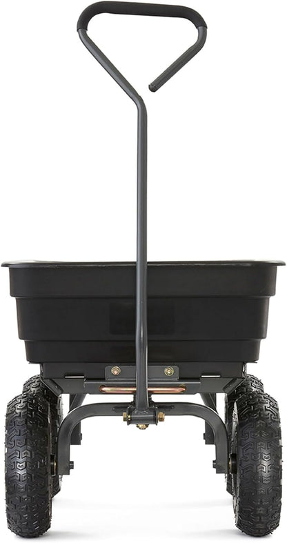 Gorilla Carts Poly Garden Dump Cart, 4 Cu Ft Tub, 600 lb Haul Capacity, Black – Heavy-Duty Utility Wagon with Quick-Release Dumping & Pneumatic Tires for Yard, Landscaping and Gardening