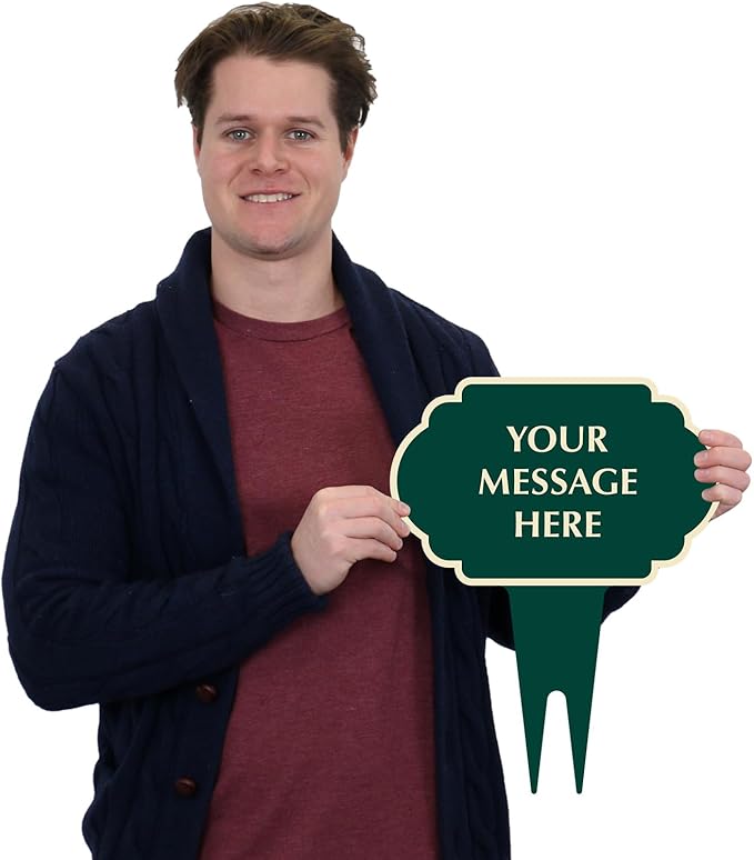 SmartSign 12"x15" Designer Yard Stake Sign - Add Your Message, Vintage Cloud Shape, 120 mil Aluminum Composite Sign w/Overcoat for Outside, Integrated Ground Stakes, Reflective Option, USA-Made