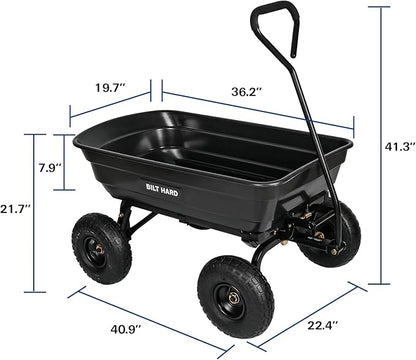 BILT HARD 600 lbs Poly Garden Dump Cart with 180° Rotating Handle, 4 Cu.Ft. Capacity Heavy Duty Garden Carts with No Flat Tires for Yard, Outdoor