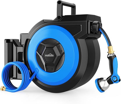 Retractable Garden Hose Reel, 5/8" x 90FT Automatic Retractable Water Hose Reel Wall Mount, with 10- Function Sprayer Nozzle, Any Length Lock/Auto Rewind/180°Swivel