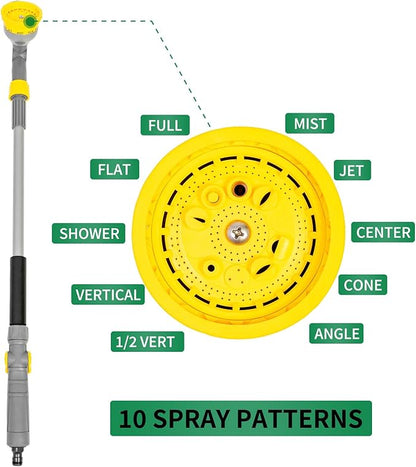 29”-43”Long Telescopic Tube Metal Watering Wand,Water Hose Sprayer Nozzle,180° Swivel Head|10 Spray Patterns|Flow Control, Perfect Garden Hose Wand to Water Hanging Baskets, Shrubs