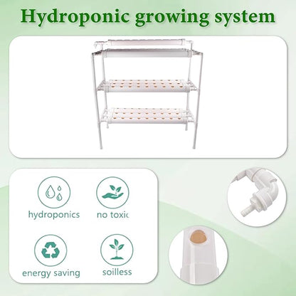 Hydroponic Grow Kit, 3 Layer 90 Plant Sites 10 Food-Grade PVC-U Pipes Hydroponics Planting System with Water Pump, Pump Timer, Nest Basket and Sponge for Leafy Vegetables