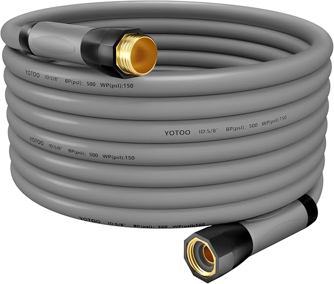 YOTOO Heavy Duty Hybrid Garden Water Hose 5/8-Inch by 50-Feet 150 PSI Kink Resistant, Flexible with Swivel Grip Handle and 3/4" GHT Solid Brass Fittings, Gray
