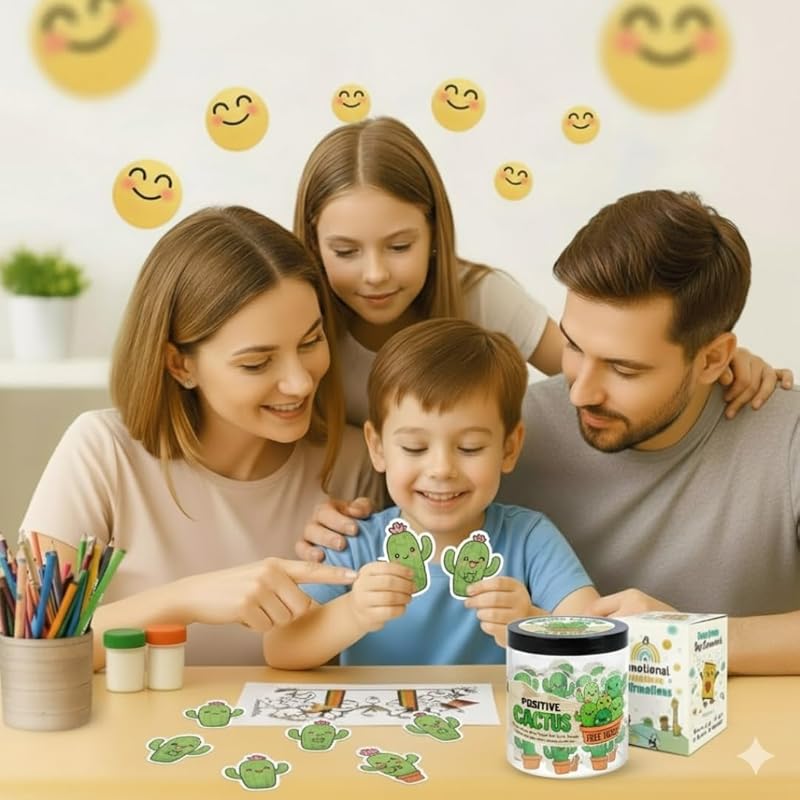 Positive Cactus Jar with 60 Daily Affirmation Cards, Emotional Support Cactus Gifts, Stress Relief, Motivational Gift, Cactus Plushies, Mini Plant Decor, Funny Gifts for Women, Positive Cactus Toy