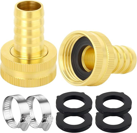 2Pcs 5/8 Barb to 3/4 GHT Female Thread Brass Garden Hose Pipe Connector, Hose Swivel Adapter for Garden Hose Repair