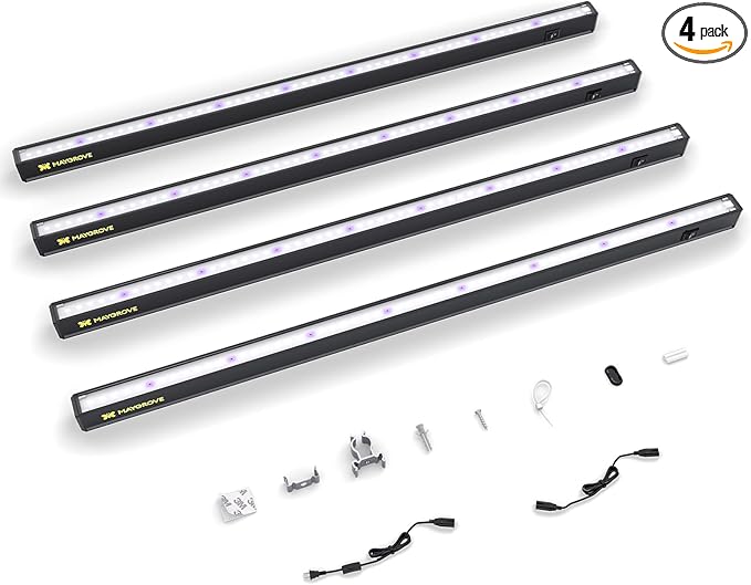 Plant Grow Lights 2FT, Blue-Rich Full Spectrum 5000K, 60W(4 x 15W), T5 LED Grow Light Strips for Indoor Plants and Succulents, High PPFD, Linkable, Black, 4-Pack