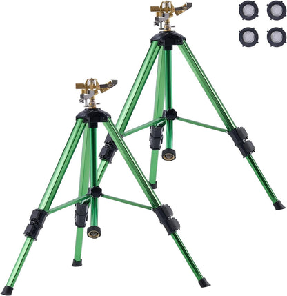 VEVOR Impact Sprinkler on Tripod Base, 2 Packs, Heavy Duty Tripod Sprinklers with Brass Head & 3/4" NH Connector, 360 Degree Large Area Irrigation Sprinkler, Adjustable Heights Sprinkler for Yard