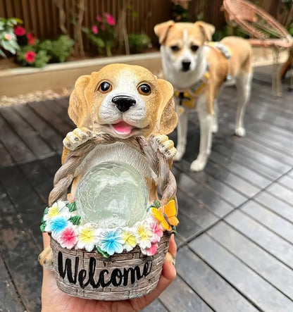 Solar Dog Statue for Outdoor Light Garden Yard Decor - Pupppy Figure for Decoration Gifts for Granpa Birthdays & Dog Lovers