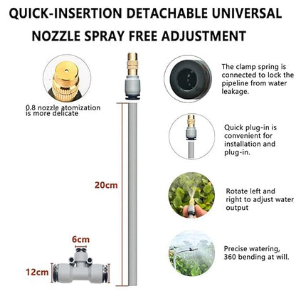 New Drip Irrigation Kits,Quick Connector Automatic Irrigation System,with Replaceable Bending Dropper,atomizing Copper Nozzle for Watering System for Garden Plant Lawn Patio. (25M)