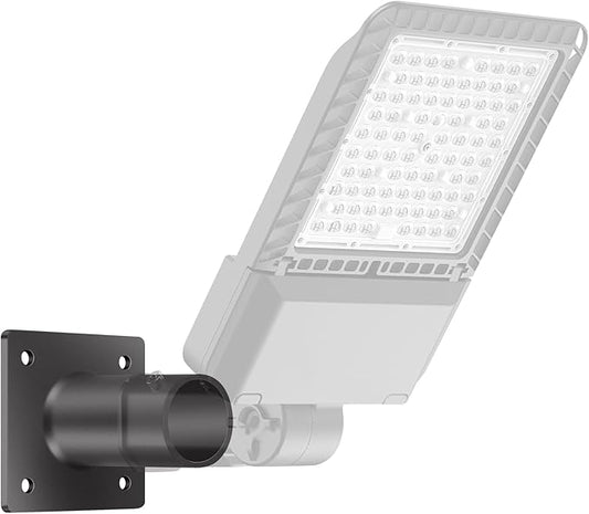 Wall Mount Tenon Bracket for Slip Fit Parking lot Lights (2 3/8inch), 4in Straight Mounting Arm Square Base for Shoebox Street Floodlight Pole Light Solid Rustproof