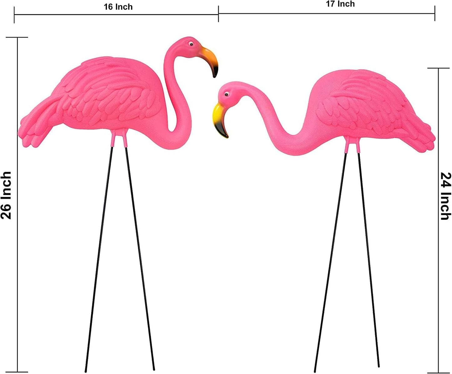 GiftExpress Pink Flamingos Yard Decorations - 4 Pack Extra Large 24" Tall Plastic Flamingo Statue w/Metal Stakes - Lawn Ornaments & Garden Decor for Outdoor Parties
