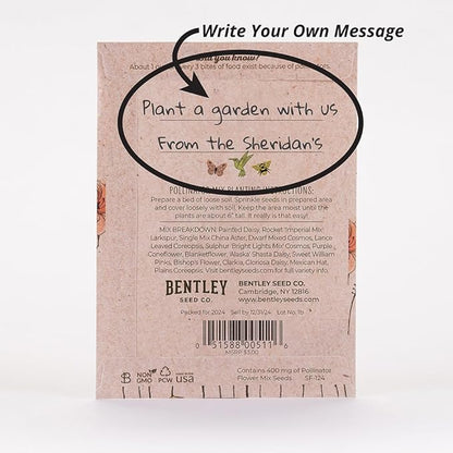Bentley Pollinator Mix - Pre-Filled, Non-GMO, Non-Coated Butterfly Packets - 25 Annual Wildflower Seeds - Perfect Eco-Friendly Gift