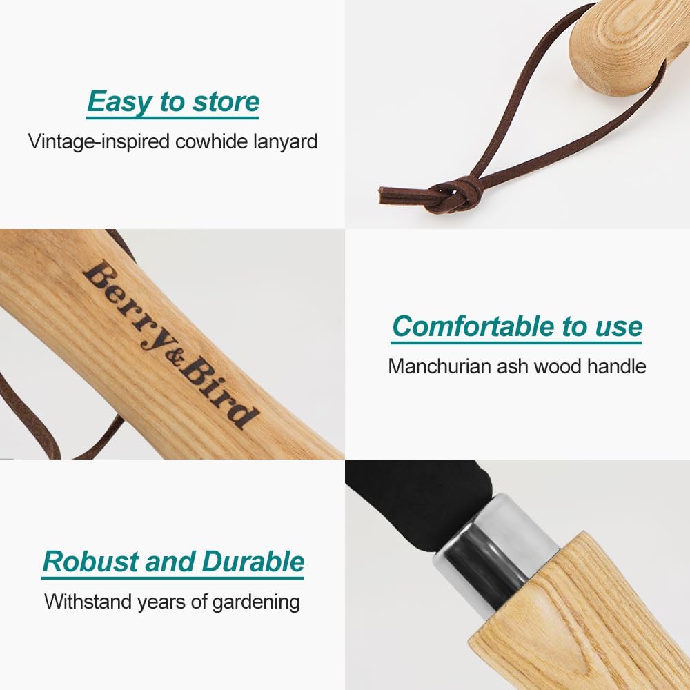 Berry&Bird Grass Sickle with Sawtooth, Heavy Duty SK5 Carbon Steel Blade Sickle Knife Scythe Garden Tool, Brush Clearing Sickle Weeding & Harvesting Tool for Gardeners/Farmers - Ashwood Handle