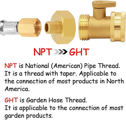 Brass Garden Hose Adapter 3/4" GHT Female to 1/4" NPT Male Thread Reducer Water Hose Nipple Reducing Convert Pipe Fittings Connector (Pack of 2)