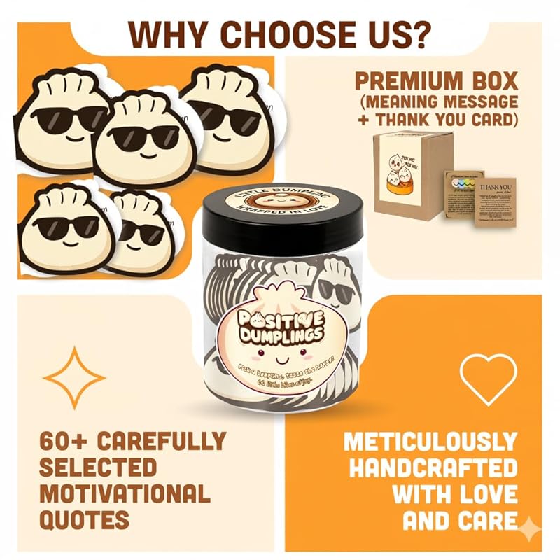 Positive Dumpling Jar with 60 Daily Affirmation Cards, Emotional Support Dumplings, Dumpling Gifts, Dumpling Gifts For Women