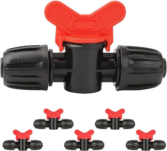Bonviee 6 Packs 5/16” Drip Irrigation Shut Off Valve, in-Line Barbed Locking Valve for 5/16 Inch Tubing, Water Flow Control for Garden, Greenhouse, Raised Bed Systems