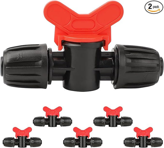 Bonviee 6 Packs 1/2” Drip Irrigation Shut Off Valve, in-Line Barbed Locking Valve for 1/2 Inch Tubing, Water Flow Control for Garden, Greenhouse, Raised Bed Systems