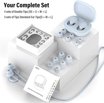 Ear Plugs for Sleeping Noise Cancelling - 35dB Reusable Ear Plugs with 7 Eartips and Carry Case - Flexible Hearing Protection - Replaceable Single/Double Eartips for Sleep, Focus, Travel, Work, Blue